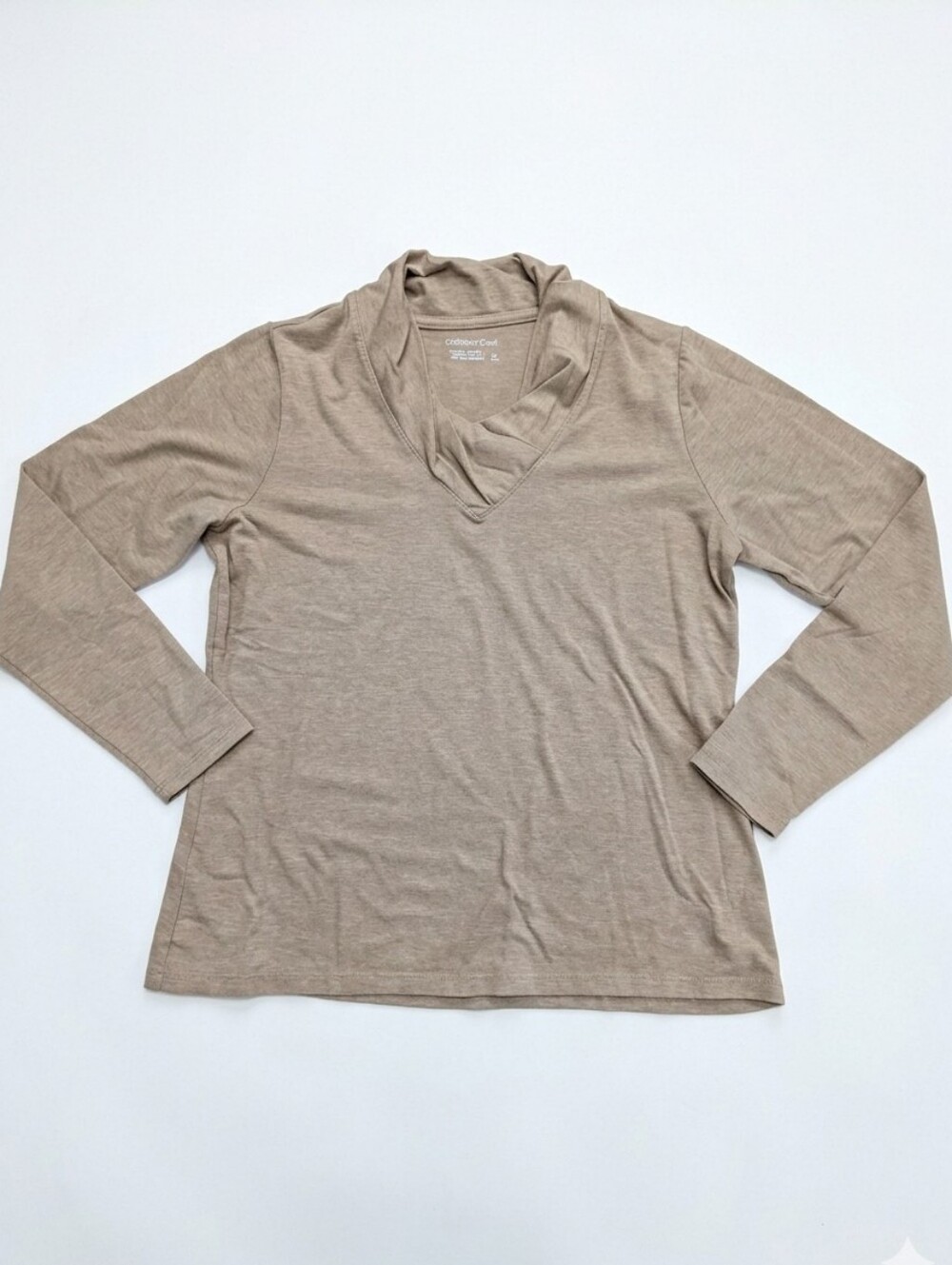 🐞Coldwater Creek Tan Cowl VNeck Long Sleeve Top Medium
